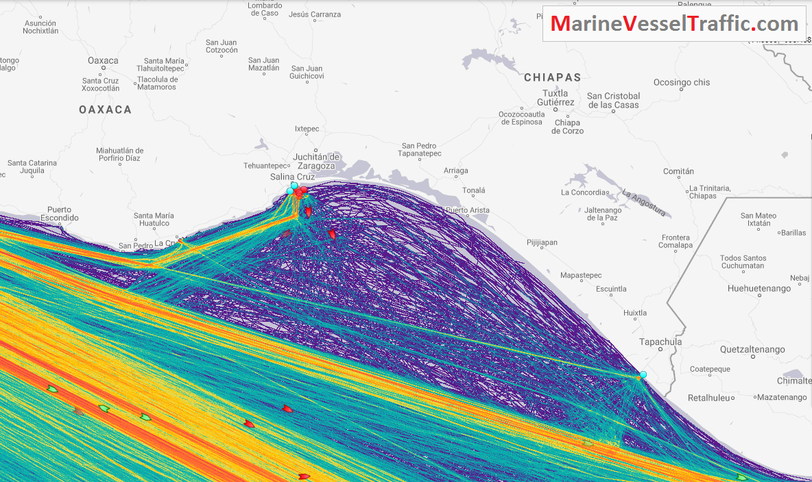 Live Marine Traffic, Density Map and Current Position of ships in GULF OF TEHUANTEPEC